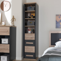 Baxton Studio FC940012-Dark Grey/White Oak Pandora Modern and Contemporary Dark Grey and Light Brown Two-Tone 4-Drawer Storage Cabinet